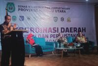 Kepala Disarpus Malut, Mulyadi Tutupoho saat memberikan sambutan pada kegiatan Rakorda Disarpus se-Malut. 