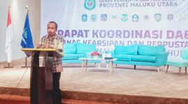 Kepala Disarpus Malut Muliadi Tutupoho saat memberikan sambutan penutupan kegiatan Rakorda Disarpus tahun 2023.