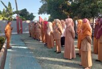 Koordinator wilayah bidang pendidikan Oba Utara, Abdullah Salama saat mengambil apel gabungan. 