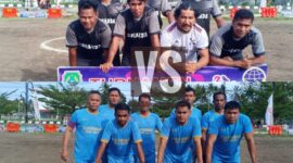 Tim Dumtruck FC (atas) versus tim Perindag FC (Bawah). 