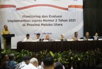 Sekdaprov Malut saat membuka kegiatan monev implementasi Impres nomor 2 tahun 2021.