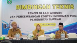 Asisten II Setda Malut, Sri Hatari didampingi Kepala Diskominfosan Malut saat kegiatan bimtek pengelolaan website. 