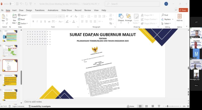 Tangkap layar kegiatan zoom yang dilaksanakan oleh BPBJ Provinsi Maluku Utara. 