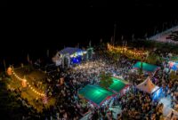 Foto dengan menggunakan drone terlihat tibuan orang memadati area kegiatan kampung rameang di kawasan Tugulufa