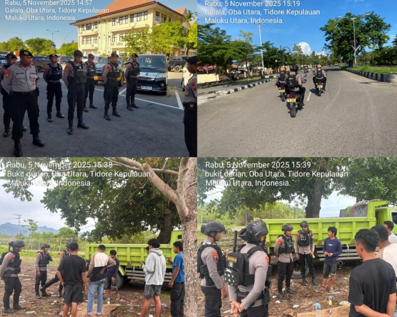 Personel Raimas Ditsamapta Polda Maluku Utara lakukan Patroli di sejumlah titik di wilayah Kecamatan Oba Utara.
