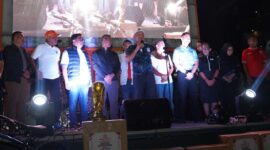 Wagub Malut saat memberikan sambutan pada acara nobar final piala dunia.
