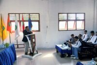 Rektor Unibrah Sarbaini A Karim meberikan sambutan sekaligus membuka dengan resmi kegiatan PKKMB tahun 2026
